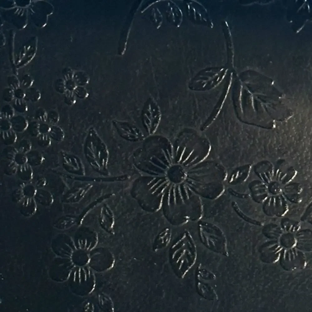 Claire's Black Floral Embossed Whipstitched Wallet Vegan Leather Trifold